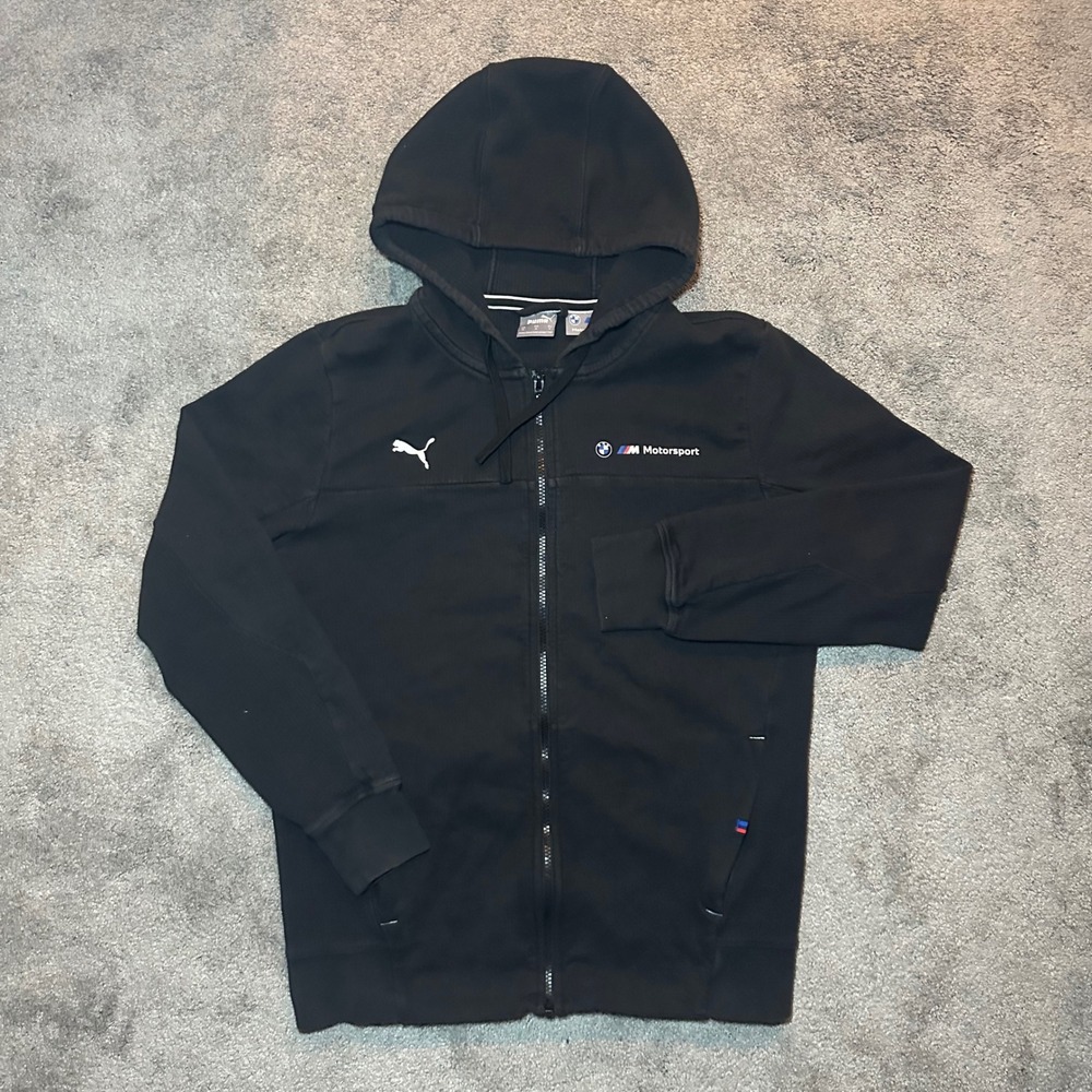 Puma BMW Motorsport Hoodie Mens Medium Black Full Zip Waffle Knit Jacket